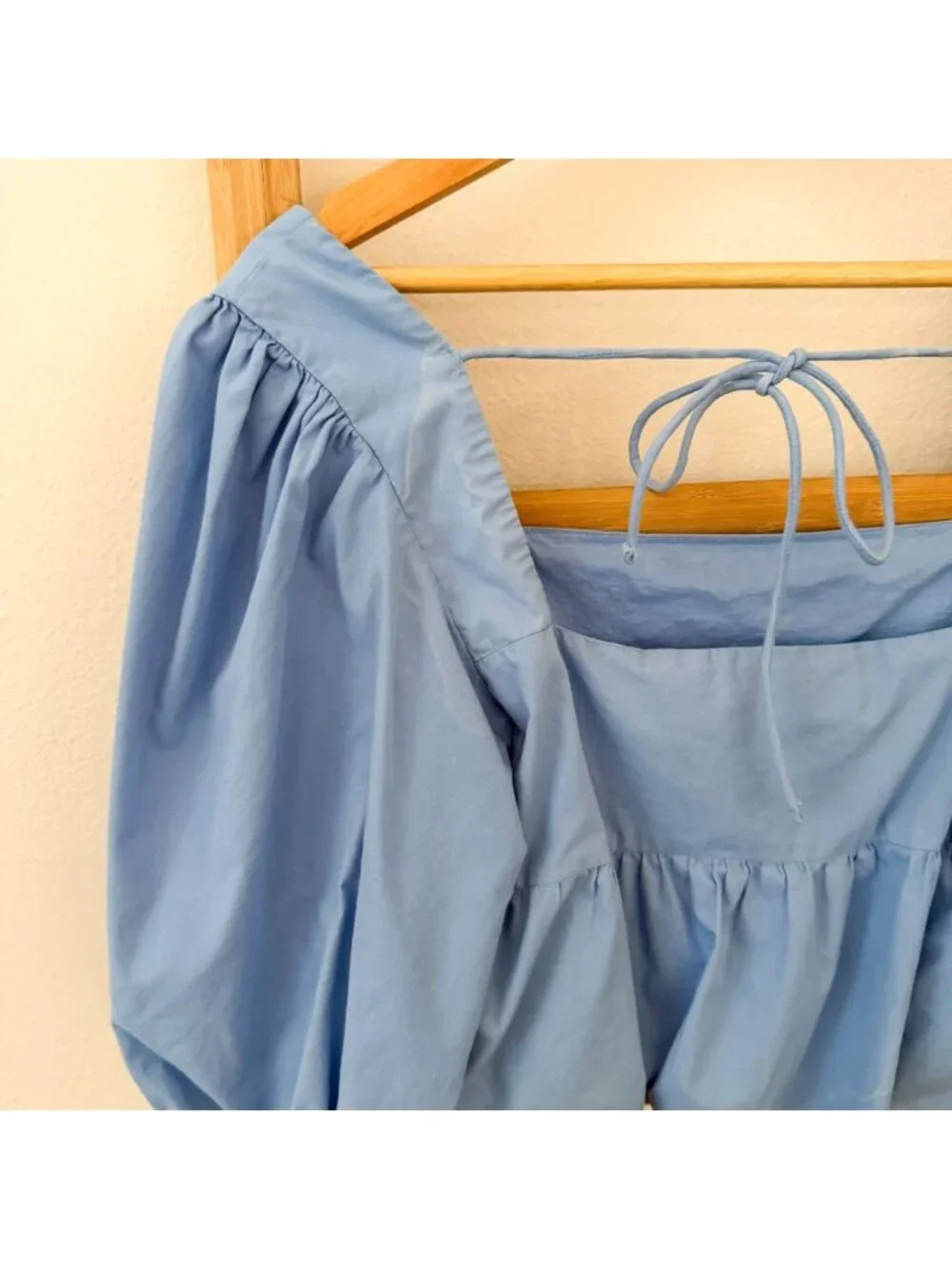 Abercrombie & Fitch Blue Puff Sleeve Tie Back Peplum Blouse Top S Cottagecore